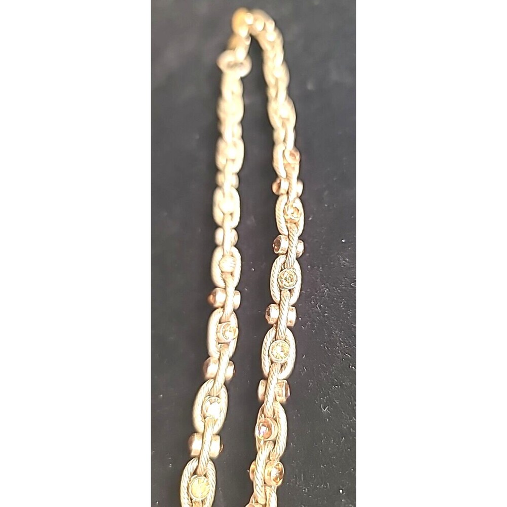 Vintage 16"  Kiam Family Gold Crystals Silvertone  Chain Steampunk Necklace